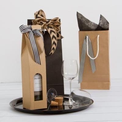 China Eco Friendly Wholesale Recyclable Kraft Paper Champagne Beer Wine Bottle Paper Customized Gift Bags With Handle for sale