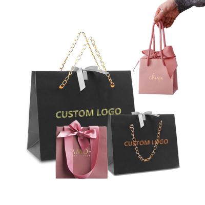 China Recyclable OEM Customized Jewelery Retail Luxury Famous Brand Gift Printed Shopping Paper Bags With Your Own Gold Embossed Logos for sale