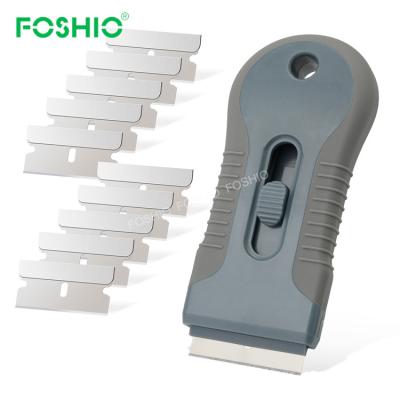 China Foshio Universal Glass Scraper Glue Sticker Decals Hob Sturdy Glass Scraper with Spare Blades for sale