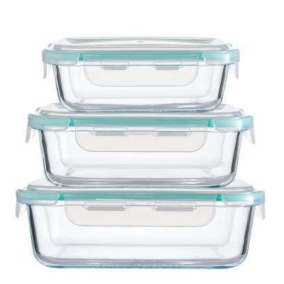 China New Design Personal Care High Borosilicate Glass 3 Compartment Food Storage Container Box Hot Selling Eco-Friendly Lunch Box for sale