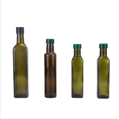 China Frying Oil 250ml 500ml 1000ml Green Square Olive Oil Glass Bottle With Screw Cap for sale