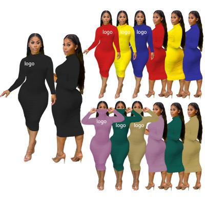 China Sexy Breathable Casual Bodycon Plus Size Winter Fat Neck Fat Women Autumn Women Maxi Dresses 4XL Top Clothing for sale