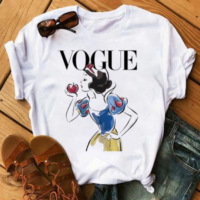 China Princess Cartoon Print Breathable Summer Short Sleeve T-shirt Women's T-shirts Vintage Print Cute Graphic Tees Tops Clothing Women T-shirt for sale