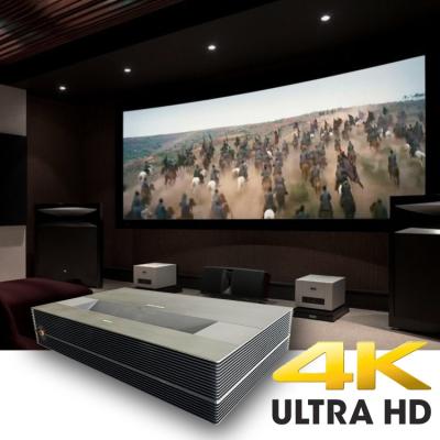 China Short Throw 5000 Inch 150inch ANSI Lumens 180 120 Inch 100 Inch Ultra Short Throw UHD Ultra HD 4k Movie Cinema Laser Smart 4k TV Projector for sale