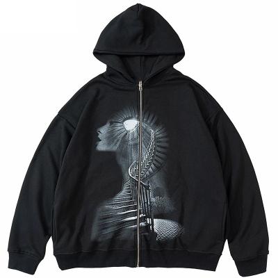 China New Women's Gothic Hoodie Stair Print Breathable Dark Zipper Hoodie for sale