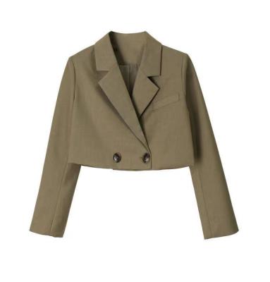 China Viable Women's Notched Short Lapel Pocket Button Work Office Blazer Jacket Cropped Suit for sale