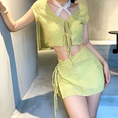 China New summer women's fashion high waisted spring skirt suit anti-static umbilical lace-up women for sale