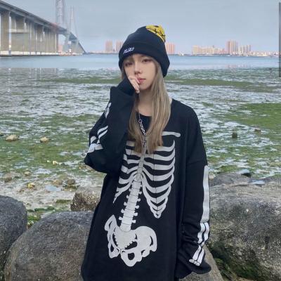 China 2022 New Street Print Skull Hip Hop Couple Breathable Long Sleeve T-shirt Harajuku Tops Blouse for sale