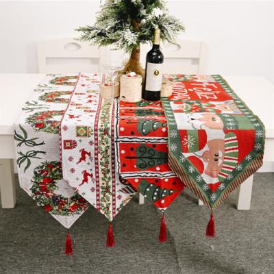 China Top Selling Woven Chirstmas Home Decor Christmas Table Runner With Tassel Embroidered Table Cloth Indoor Christmas Ornaments Gifts for sale