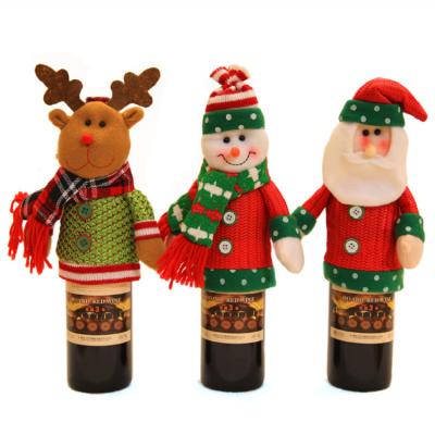 China Top Selling Knitted Chirstmas Home Decor Dolls Xmas Wine Bottle Cover Santa Elk Snowman Toys Kitchen Christmas Ornaments for sale