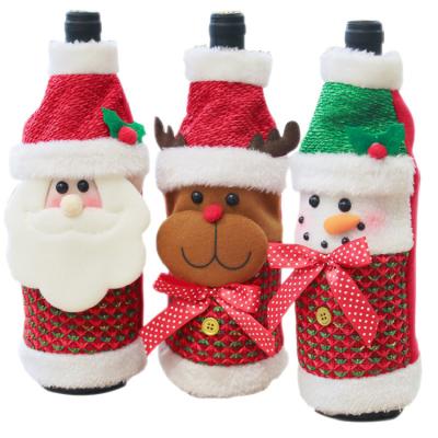 China Santa Claus Snowman Red Bottle Christmas Home Gift Chirstmas Home Wine Bottle Decor Knitted Blanket Christmas Party Decorations Gift for Kids for sale