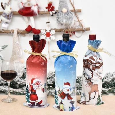 China Chirstmas Home Decor Storing Merry Christmas Santa Cartoon Pattern Wine Bottle Blanket Pocket Nonwoven Christmas Decorations For Home Restaurant for sale