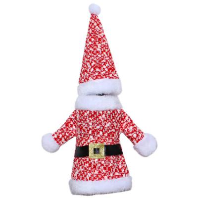 China Chirstmas Home Decor 2PCS Christmas Wine Bottle Cover Robe Gown Sets With Hat Santa Xmas Wine Bottle Bag Christmas Bottle Covers Ornaments for sale