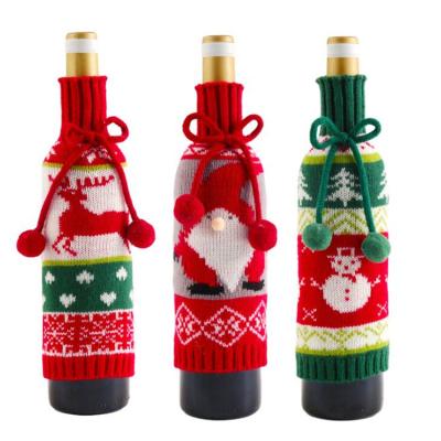 China Knitted Chirstmas Home Decor Merry Christmas Pompom Bottle Cover Bags Xmas Decoration Supplies Christmas Wine Bottle Covers for sale