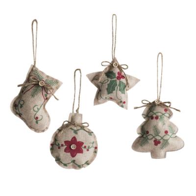 China 4 Types 2021 New Year Hanging Star Christmas Sock Tree Canvas Decorations for Home Indoor Pendants for sale