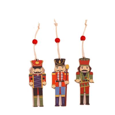 China 2 Style 9 Pcs Christmas Nutcracker Ornaments Set Wooden Puppet Nutcrackers Hanging Decorations For Christmas Tree for sale