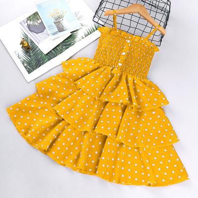 China 2021new 3-8year summer childrenlovely viable baby girl dress polka dot layered party girl colorful slip dress for sale