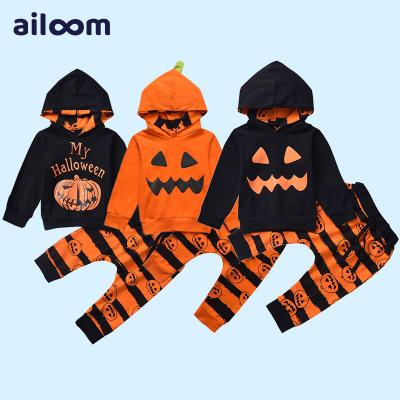 China Spandex /cotton Halloween Pumpkin Head Printed Baby Boy Hoodie Set Halloween 2021 Children's Costume for sale