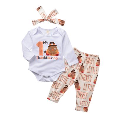 China Fashion\Comfortable\Durable Baby Boy Clothes Thanksgiving Baby Outfit Thanksgiving Baby Clothes Newborn Baby Boy Girl Clothes Long Sleeve+pant+headband 3pcs Turkey Set for sale