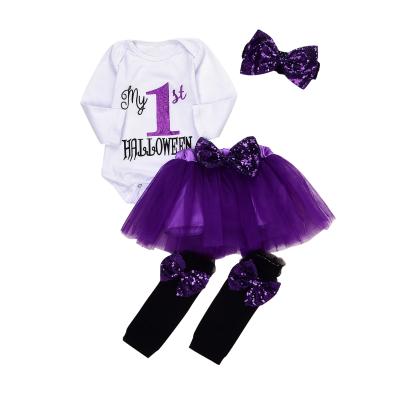 China Halloween Baby Bell's Purple Skirt Romper Dress Soft Boutique Outfit With Leg Warmers 5 Piece Sets for sale