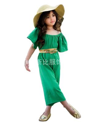 China Kids Wear Style Hot Kids Wear Breathable Girls With Flare Collar And Sleeves Two Piece Overalls for sale