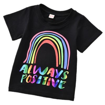 China Breathable Kids Short Sleeves Rainbow Letter Printed T Shirts Unisex 100% Cotton Tops For Boys And Girls for sale