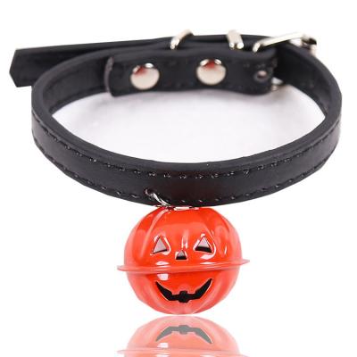 China 2021 Halloween Luxury PU Leather Dog Collar Adjustable With Bell Festival New Products Creative Pet Collar for sale