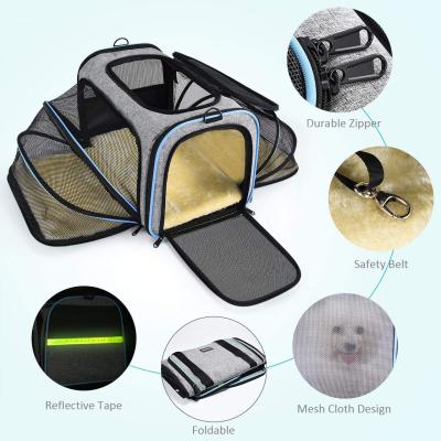 China 2 Strips Breathable Expandable Foldable Soft-sided Reflective Dog Carrier Pet Bag Travel Bag for sale