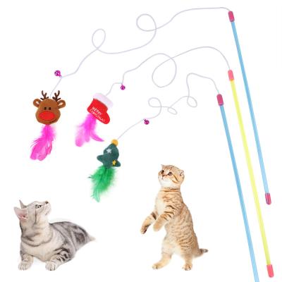 China Deluxe Christmas Cat Teaser Wand Funny Interactive Cat Stick Toy Teaser Stick for sale