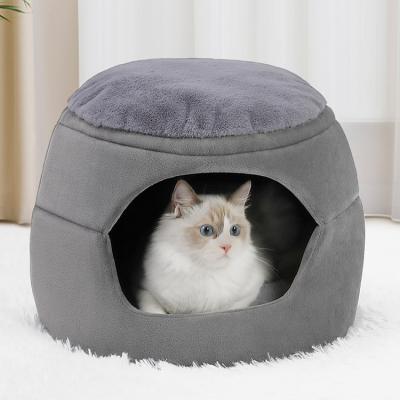 China Travel Newcomer All Season Collapsible Dual Function Partially Enclosed Cat Bed For Cats And Small Pets for sale