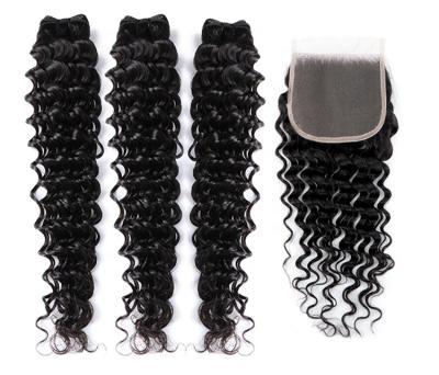 China Wholesale Deep Wave 10a Grade Unprocessed Peruvian Virgin Brazillian Deep Wave Human Hair 3 Bundles With Closure for sale