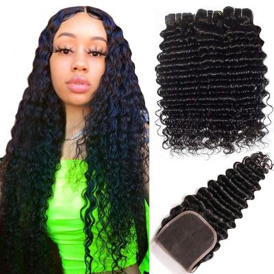 China Deep Wave Hair Bundles And Closure Deep Wave Hair Bundles With 12a Frontal Hair Bundles for sale