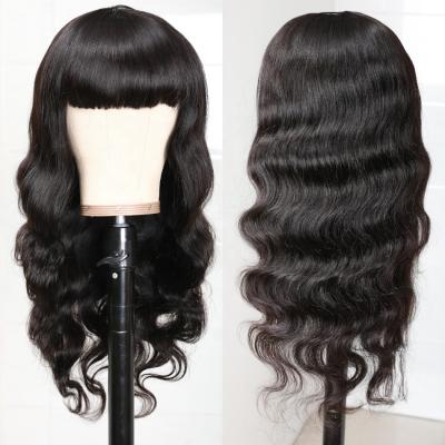 China 10A Body Wave Wig Machine Made Wig Breathable Body Wave Hair Wig With Bangs No Lace Up Machine Made Wig for sale