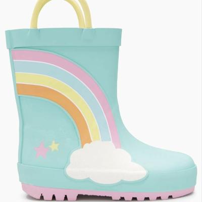 China Non-Slip Kids Light Up Rubber Rain Boots With Custom Cute Rainbow Print for sale