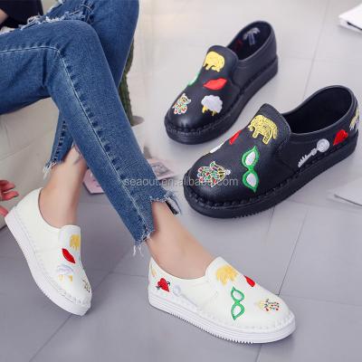 China Very light Eva outsole .3cm thickness outsole make feet so comfortable 2017 beautiful lady white thick outsole shoes with embroid print for sale