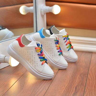 China Very light Eva outsole .3cm thickness outsole make feet so comfortable 2017 white PU top board shoes with colorful laces for sale