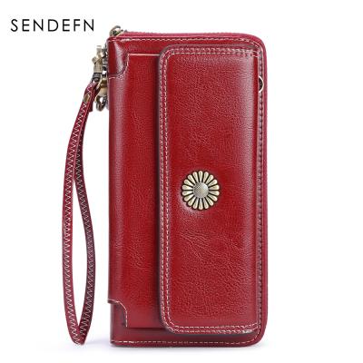 China Long RFID Wallet Women Vintage RFID Wallet Large Capacity Lady Genuine Leather Handmade Purse for sale