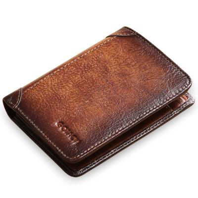 China Waterproof 2021 Genuine Leather Wallet Men Brown Minimalist Wallet Purse For Men OEM Custom Logo for sale