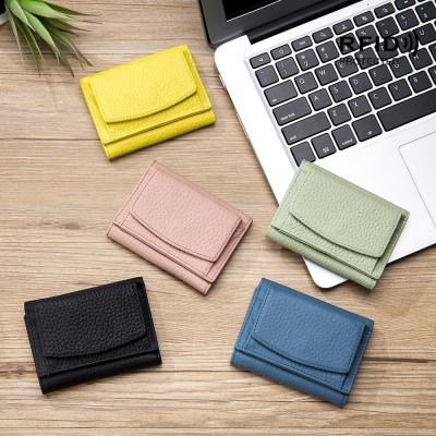 China Small RFID Wallets For Lady Short Leather Triple Mini Purse Card Case Holder Women Wallet With Coin Purse for sale