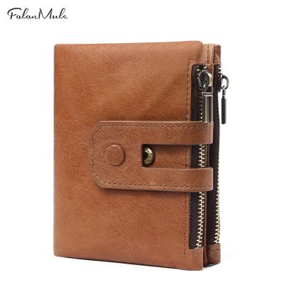 China RFID RFID Blocking Men Wallets with Zipper Wallet in Crazy Horse Leather 10 Slots from Guangzhou Baiqiang Men's Leather Wallet Factory for sale