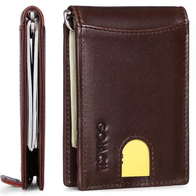 China Fashion Real Leather Wallets For Men - Money Clip Wallet RFID Front Pocket Thin Minimalist Mens Wallet Credit Card Bifold Holder for sale