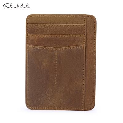 China Custom Made Front Pocket Leather Cowhide Credit Card Holder Wallet Men's Slim Minimalist Slim High Quality RFID Blocking Leather Card Holder for sale