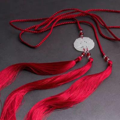 China High-end Woven Tassel Belt Longer Jade Style Hanfu Headband Accessories Ancient Exquisite Jade Long Pendant Tassels for sale