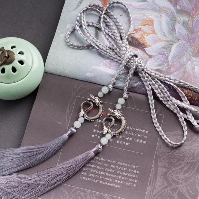 China Antique Style Metal Longer Tassel Waist Rope Clothing Accessories Beaded Men And Women With The Same Handwoven Tassel Double Main Belt for sale