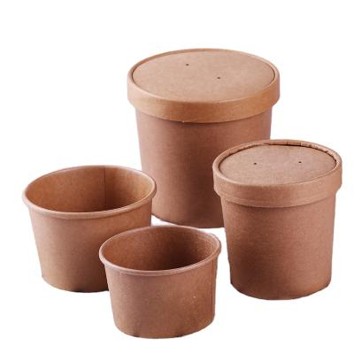 China Custom Disposable Kraft Paper Disposable Soup Bowl With Lid for sale