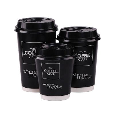 China 450ml 16oz Custom Black Disposable Wall Coffee Hot Drink Paper Cup for sale