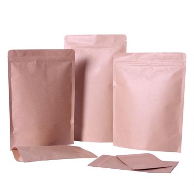 China Recycled Materials Stand Up Pouch Brown Paper Aluminum Foil Zipper Snack Bag Kraft Paper Bags With Custom for sale