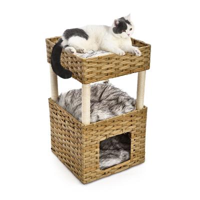 China China Sustainable Factory New Design Pet Luxury Hand - Woven Artificial Rattan Cat Condo Tree for sale