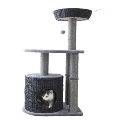 China Viable Series of Gray High Cat Scratching Tree, Wicker Cat Tree House for sale