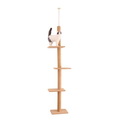 China 2020 Sustainable Canton Fair Online Multilevel Wooden Cat Tree Show With Cat Scratching Poles for sale